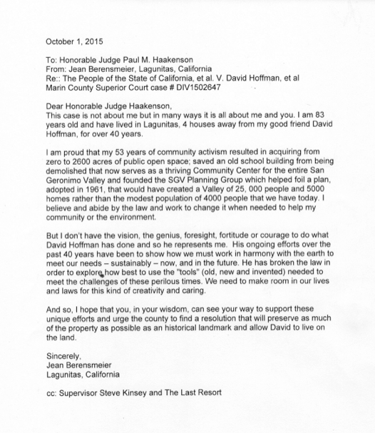 A letter in support of David Lee Hoffman's 'Last Resort' efforts.